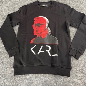 Karl Lagerfield Paris Sweater Mens Large Black Sweatshirt Pullover Cotton N318